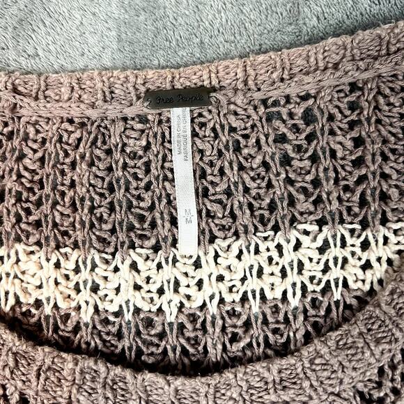 Free People Knit Sweater Womens M Brown Striped Drapey Oversized Boho Lagenlook - Picture 3 of 7